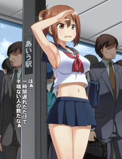 [Umenomi Gahou (Umekiti)] Nunoji Menseki ga Sukunai Seifuku JK ga Manin Densha ni Oshikomaretara? page 2
